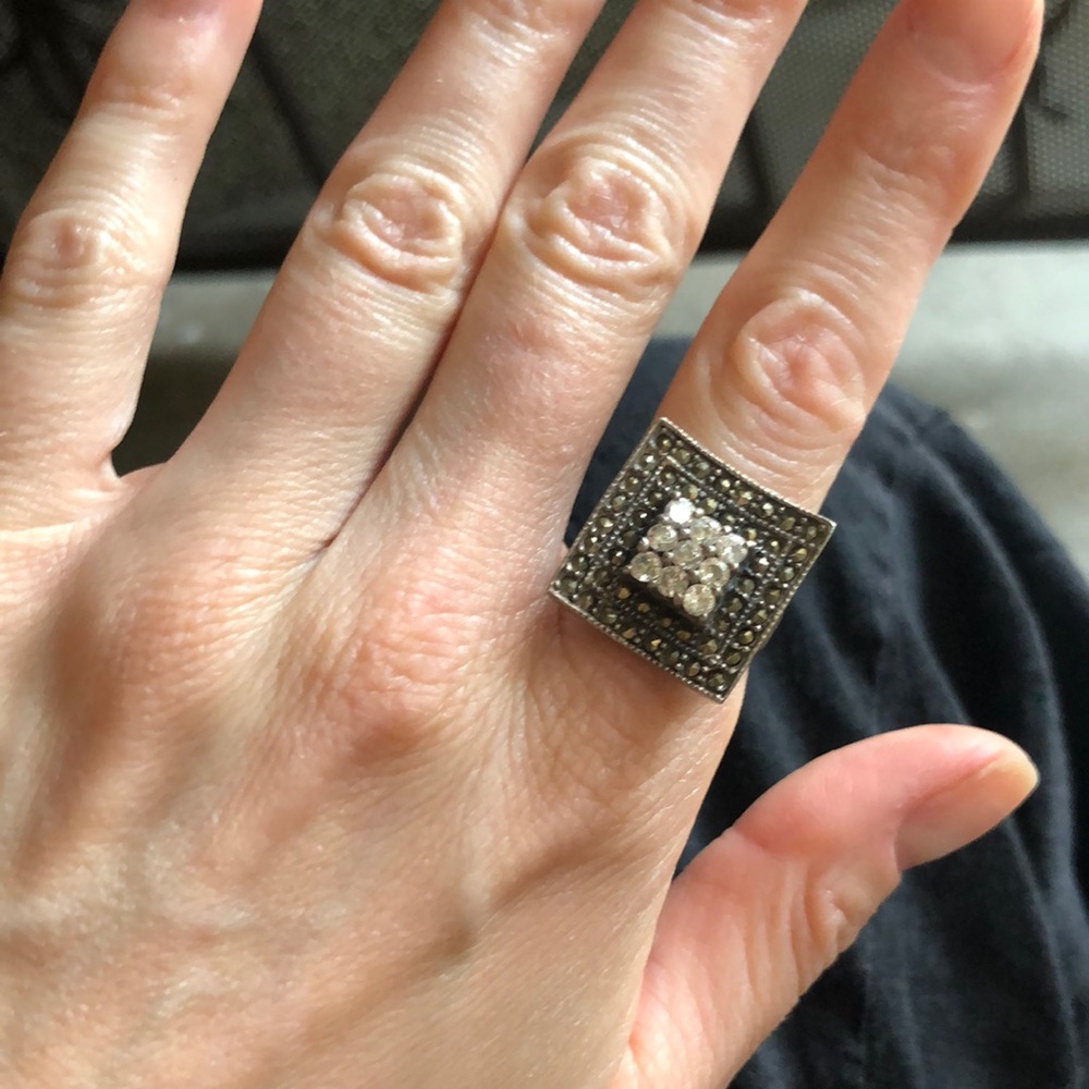 Square Silver And Black Statement Ring 925 - image 1